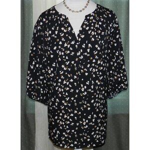 Bloomchic 28W silky stretch blend black floral stretch blend blouse plus size
